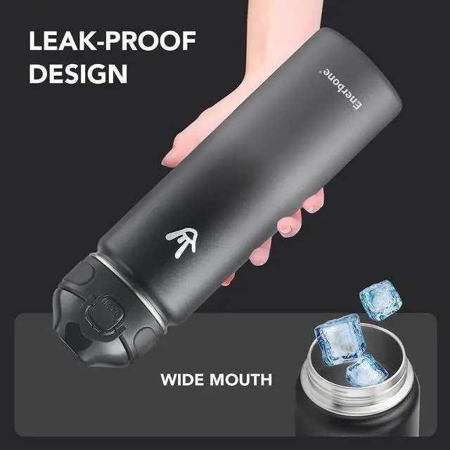 Alt view image 6 of 7 - Enerbone Insulated Water Bottle, 24 oz Stainless Steel Water Bottles with Carrying Strap, Double-Wall Vacuum Insulation Thermos, Leakproof Sports Bottle with Straw, Keep Drinks Hot or Cold for Hours
