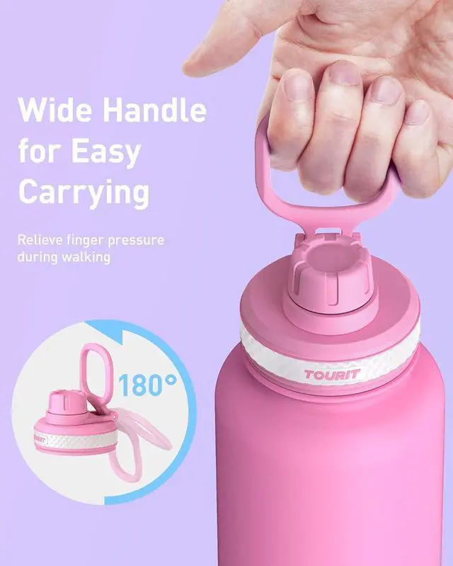 Alt view image 3 of 7 - 24 oz Insulated Water Bottle Stainless Steel Water Bottles With Handle Double-Wall Vacuum Sports Water Bottle BPA Free Leakproof Water Bottle Red Rose