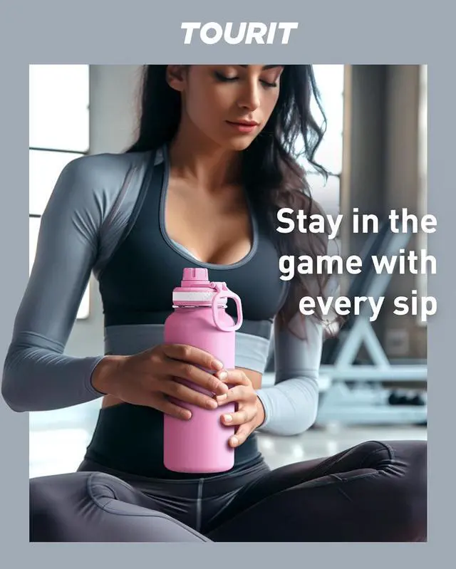 Alt view image 7 of 7 - 24 oz Insulated Water Bottle Stainless Steel Water Bottles With Handle Double-Wall Vacuum Sports Water Bottle BPA Free Leakproof Water Bottle Red Rose