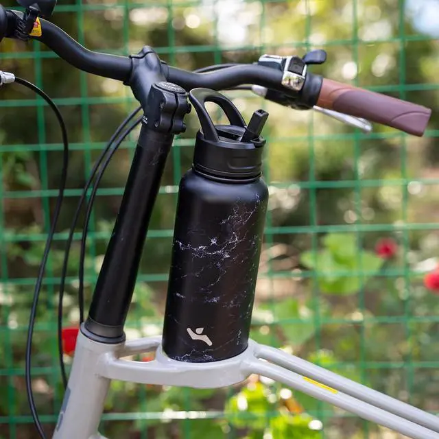 Alt view image 7 of 7 - 40oz Insulated Water Bottle Stainless Steel Sport Bottles with 3 Lids,Marble Midnight