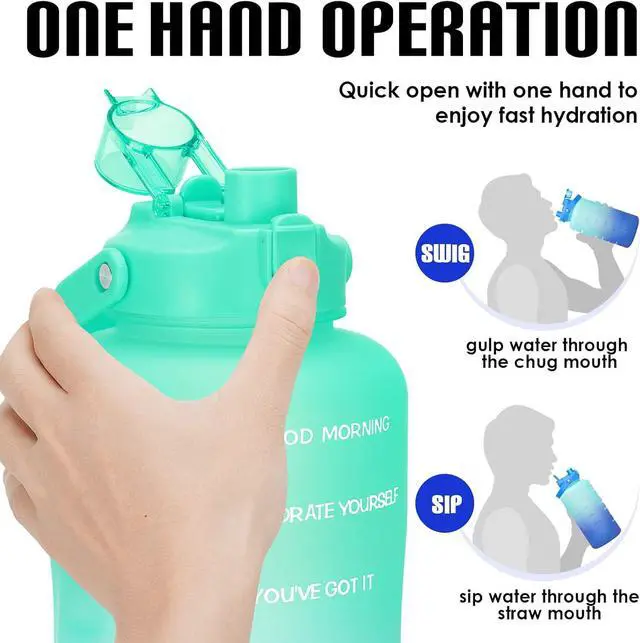 Alt view image 3 of 7 - HydroPal 1 Gallon Water Bottles with Straw, 128 oz / 3.8L Water Bottle BPA Free Innovative 2-IN-1 Lid Gym Bottle with Times to Drink Motivational, Large for Sports Fitness Camping Water Jug One Gallon