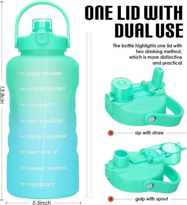 Alt view image 6 of 7 - HydroPal 1 Gallon Water Bottles with Straw, 128 oz / 3.8L Water Bottle BPA Free Innovative 2-IN-1 Lid Gym Bottle with Times to Drink Motivational, Large for Sports Fitness Camping Water Jug One Gallon