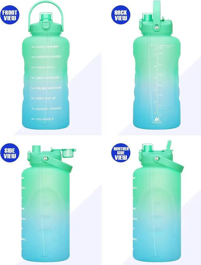 Alt view image 7 of 7 - HydroPal 1 Gallon Water Bottles with Straw, 128 oz / 3.8L Water Bottle BPA Free Innovative 2-IN-1 Lid Gym Bottle with Times to Drink Motivational, Large for Sports Fitness Camping Water Jug One Gallon