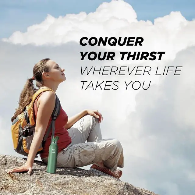 Alt view image 7 of 7 - IRON °FLASK Camping & Hiking Hydration Canteens - 3 Lids (Narrow Straw Lid) Leak Proof Vacuum Insulated Stainless Steel - Hot & Cold Double Walled Sports Water Bottle - Sage, 24 Oz