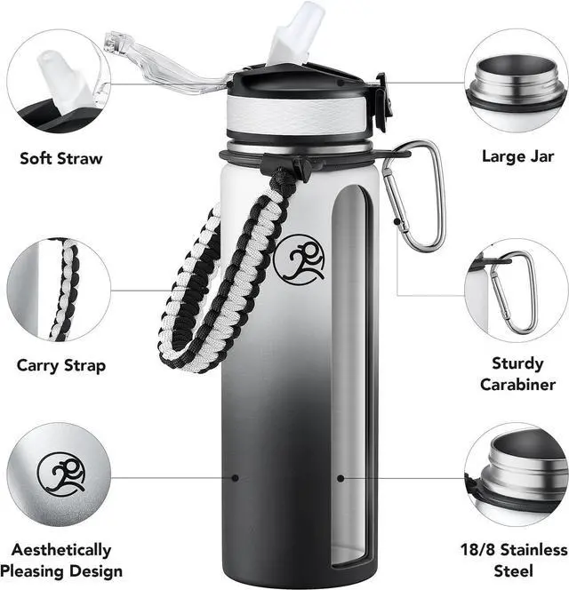 Alt view image 3 of 6 - GOSWAG Insulated Sports Water Bottle, 24oz 2 Lids(with Straw/No Straw), Stainless Steel Water Bottles with Paracord Handle, Insulated Bottle with Double-Wall Vacuum Insulation