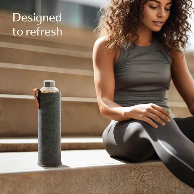 Alt view image 4 of 7 - Glass Water Bottle 25oz with Felt Sleeve - Dishwasher Safe - Leakproof Lid - BPA Free - Glass Bottles for Carbonated Beverage & Juicing (Anthracite)