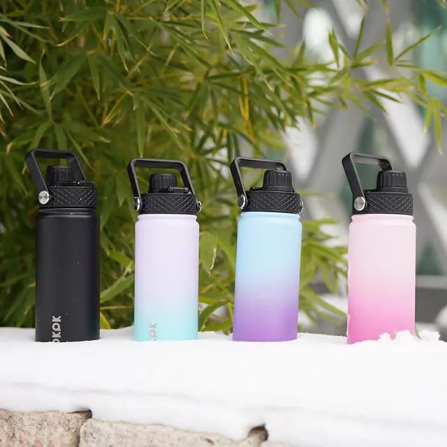 Alt view image 6 of 6 - BJPKPK 2 Pack Insulated Water Bottles with Straw Lids, 18oz Stainless Steel Metal Water Bottle with 6 Lids, Leak Proof BPA Free Thermos, Cups, Flasks for Travel, Sports (Army Green+Mint)