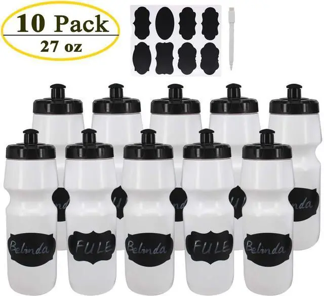 Alt view image 2 of 7 - 10 Pack 27 oz Sports Water Bottles Sports and Fitness Squeeze Water Bottles BPA Free come with 16 pcs Chalk Labels, 1 Pen(Dishwisher Safe)