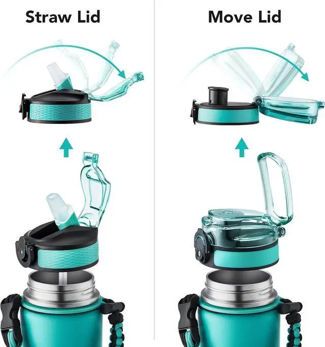 Alt view image 4 of 6 - GOSWAG Insulated Sports Water Bottle, 24oz 2 Lids(with Straw/No Straw), Stainless Steel Water Bottles with Paracord Handle, Insulated Thermos with Double-Wall Vacuum Insulation