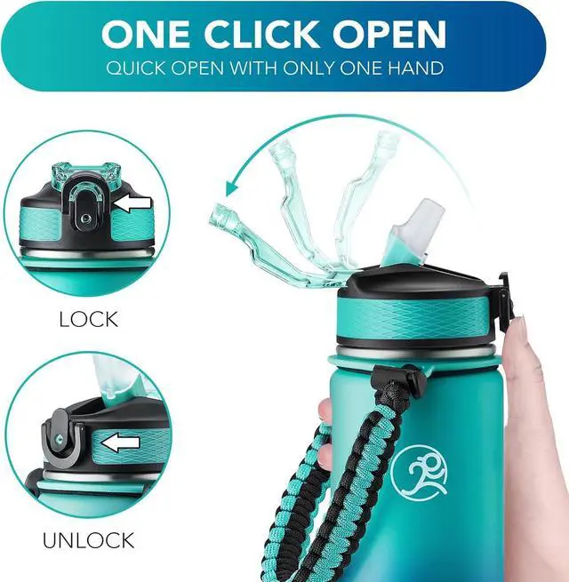 Alt view image 5 of 6 - GOSWAG Insulated Sports Water Bottle, 24oz 2 Lids(with Straw/No Straw), Stainless Steel Water Bottles with Paracord Handle, Insulated Thermos with Double-Wall Vacuum Insulation