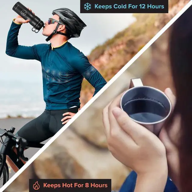 Alt view image 2 of 7 - Vacuum Insulated Cycling Sports Water Bottle | Bike Water Bottle Insulated w/Straw & Sip Lid | Stainless Steel Cycling Water Bottle | Sports Water Bottle Insulated & Scratch Resistant