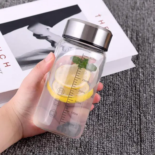 Alt view image 7 of 7 - 12Oz Glass Water Bottle,Glass Shaker Bottle,0.15in/3.8mm Thick Glass,Small Wide Mouth Glass Water Bottle with Lid,Glass Shaker Bottles for Protein Mixes,Glass Juice Bottle