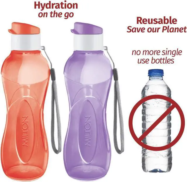 Alt view image 4 of 5 - MILTON Water Bottle Kids Reusable Leakproof 17 Oz 4-Pack Plastic Wide Mouth Large Big Drink Bottle BPA & Leak Free with Handle Strap Carrier for Cycling Camping Hiking Gym Yoga