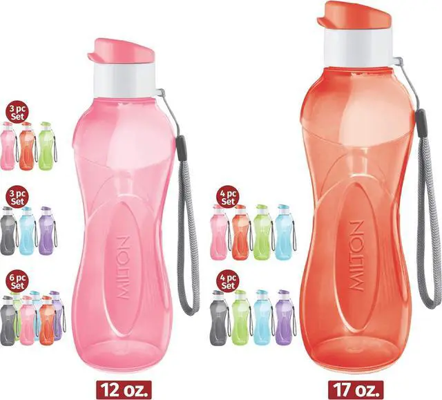 Alt view image 3 of 5 - MILTON Water Bottle Kids Reusable Leakproof 17 Oz 4-Pack Plastic Wide Mouth Large Big Drink Bottle BPA & Leak Free with Handle Strap Carrier for Cycling Camping Hiking Gym Yoga