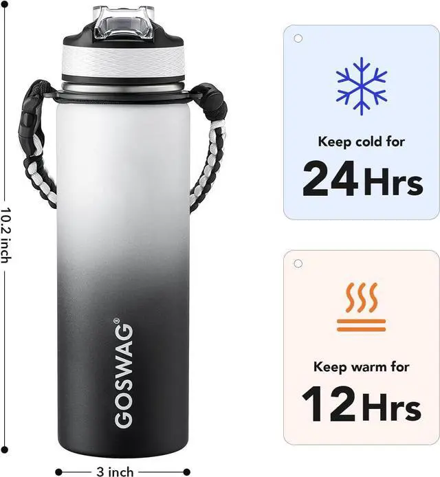 Alt view image 2 of 6 - GOSWAG Insulated Sports Water Bottle, 24oz 2 Lids(with Straw/No Straw), Stainless Steel Water Bottles with Paracord Handle, Insulated Bottle with Double-Wall Vacuum Insulation