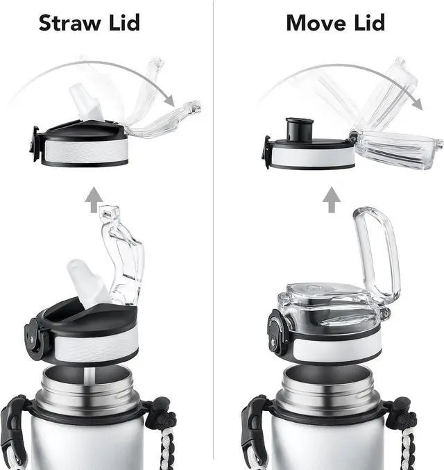 Alt view image 4 of 6 - GOSWAG Insulated Sports Water Bottle, 24oz 2 Lids(with Straw/No Straw), Stainless Steel Water Bottles with Paracord Handle, Insulated Bottle with Double-Wall Vacuum Insulation