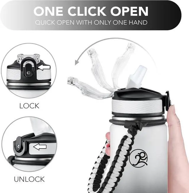 Alt view image 5 of 6 - GOSWAG Insulated Sports Water Bottle, 24oz 2 Lids(with Straw/No Straw), Stainless Steel Water Bottles with Paracord Handle, Insulated Bottle with Double-Wall Vacuum Insulation