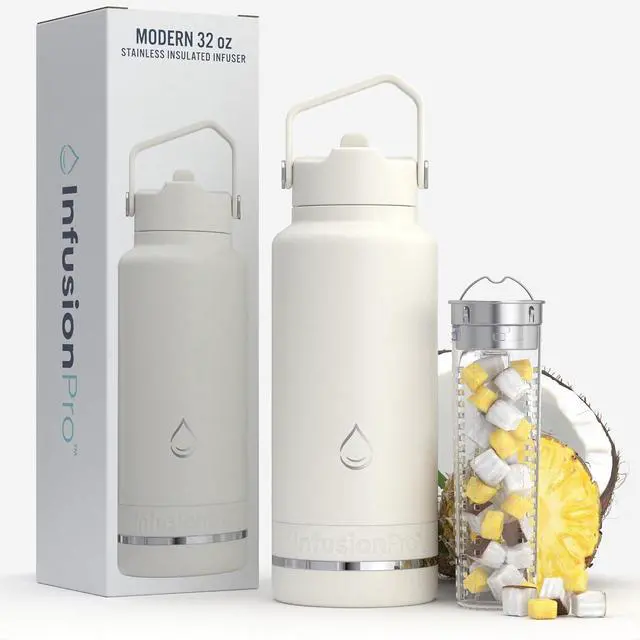 Main image of Infusion Pro Fruit Infuser Water Bottle with Straw Lid (32 oz) Stainless Steel Vacuum Insulated : 50 Recipe Fruit Infusion eBook : Large Infuser for More Flavor : Easy Cleaning : Great Gift