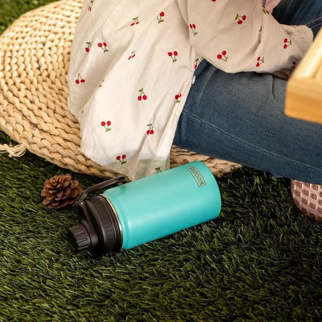 Alt view image 2 of 7 - koodee Water Bottle for School 2 Pack 12 oz Stainless Steel Vacuum Insulated Wide Mouth Sports Water Bottle with Leakproof Spout Lid (Fuchsia Red-Teal)