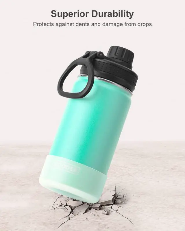 Alt view image 3 of 7 - koodee Water Bottle for School 2 Pack 12 oz Stainless Steel Vacuum Insulated Wide Mouth Sports Water Bottle with Leakproof Spout Lid (Fuchsia Red-Teal)