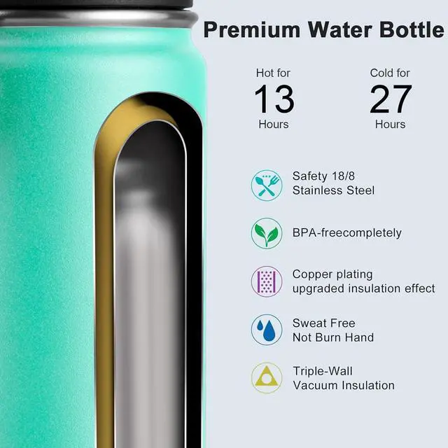 Alt view image 4 of 7 - koodee Water Bottle for School 2 Pack 12 oz Stainless Steel Vacuum Insulated Wide Mouth Sports Water Bottle with Leakproof Spout Lid (Fuchsia Red-Teal)