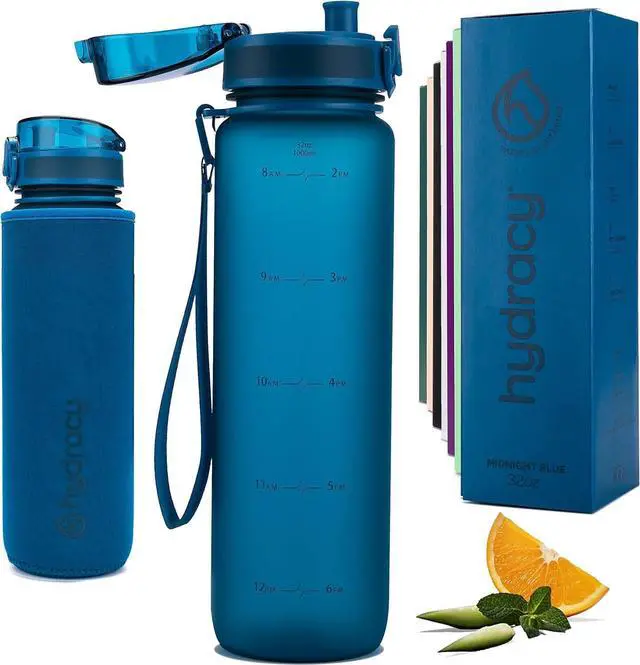 Main image of Hydracy Water Bottle with Time Marker -Large BPA Free Water Bottle & No Sweat Sleeve -Leak Proof Gym Bottle with Fruit Infuser Strainer & Times to Drink -Ideal for Fitness Sports & Outdoors