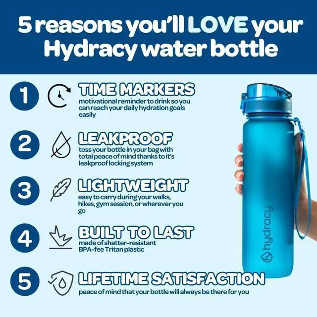 Alt view image 2 of 7 - Hydracy Water Bottle with Time Marker -Large BPA Free Water Bottle & No Sweat Sleeve -Leak Proof Gym Bottle with Fruit Infuser Strainer & Times to Drink -Ideal for Fitness Sports & Outdoors