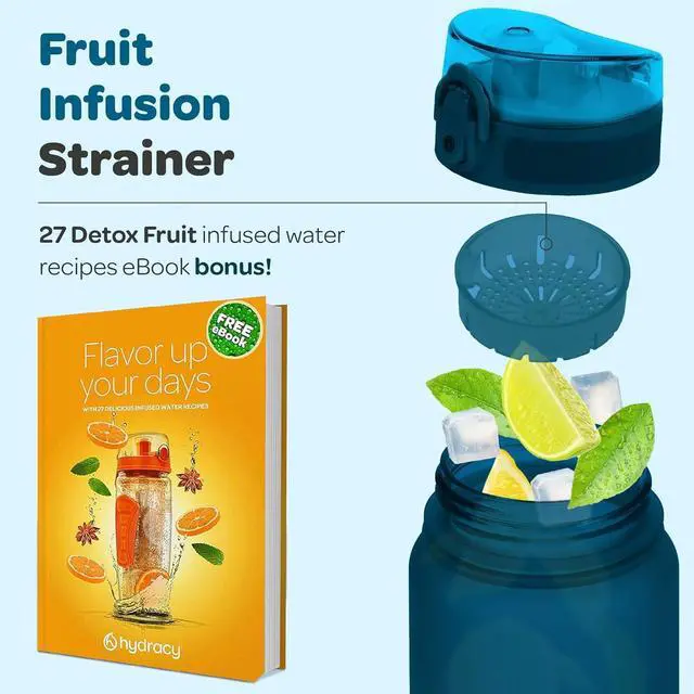Alt view image 7 of 7 - Hydracy Water Bottle with Time Marker -Large BPA Free Water Bottle & No Sweat Sleeve -Leak Proof Gym Bottle with Fruit Infuser Strainer & Times to Drink -Ideal for Fitness Sports & Outdoors