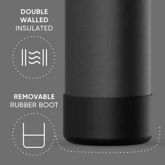Alt view image 3 of 7 - Hydrapeak 32oz Sport Insulated Water Bottle with Straw or Chug Lid, Leak & Spill Proof, Keeps Drinks Cold for 24 Hours, Hot for 12 Hours, Premium Stainless Steel Water Bottles (32oz, Black)