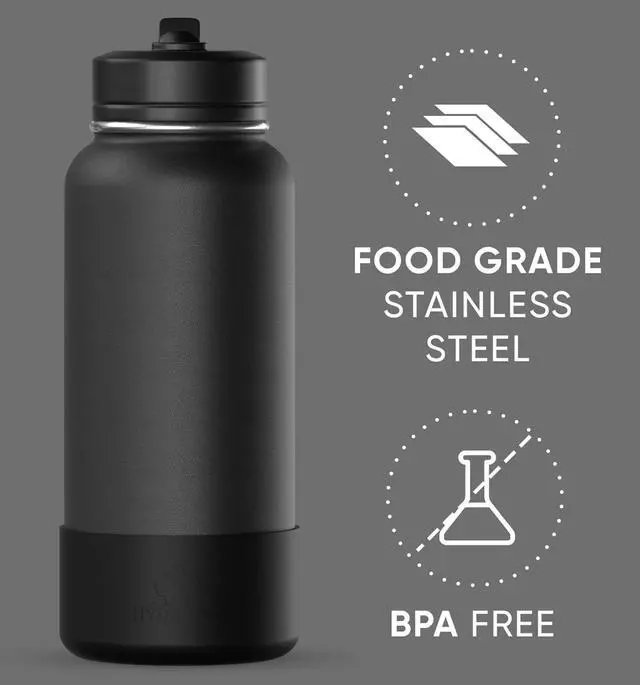 Alt view image 4 of 7 - Hydrapeak 32oz Sport Insulated Water Bottle with Straw or Chug Lid, Leak & Spill Proof, Keeps Drinks Cold for 24 Hours, Hot for 12 Hours, Premium Stainless Steel Water Bottles (32oz, Black)