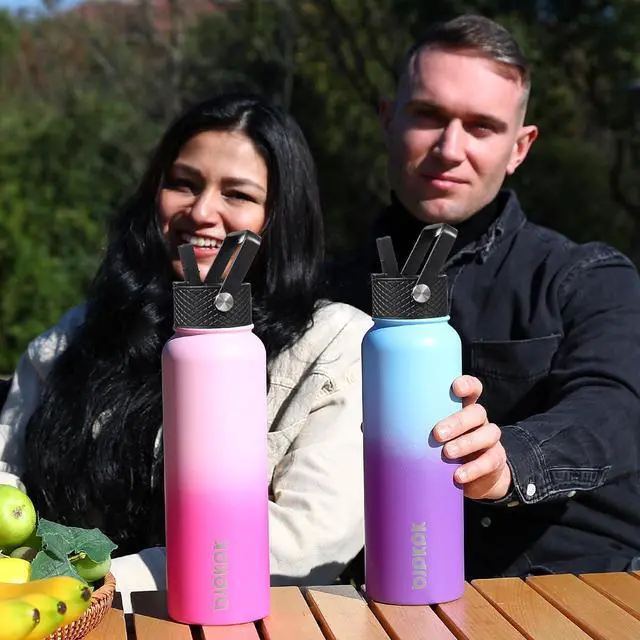 Alt view image 6 of 6 - BJPKPK 2 Pack Insulated Water Bottles with Straw Lids, 40oz Stainless Steel Metal Water Bottle with 6 Lids, Leak Proof BPA Free Thermos, Cups, Flasks for Travel, Sports (Oasis+Black)