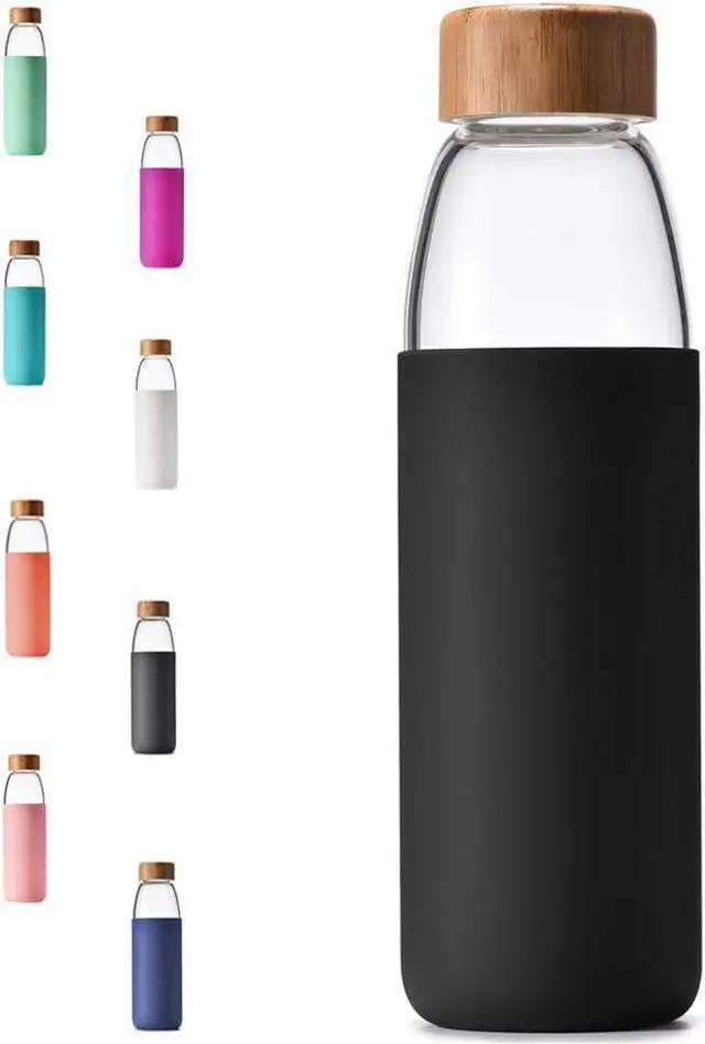 Main image of veegoal 18 Oz Borosilicate Glass Water Bottles with Bamboo Lid, BPA-FREE, Non-Slip Silicone Sleeve, and Stainless Steel Leak Proof Lid - Reusable Glass Bottle for Men and Women