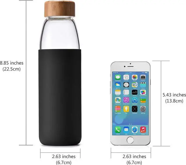 Alt view image 6 of 6 - veegoal 18 Oz Borosilicate Glass Water Bottles with Bamboo Lid, BPA-FREE, Non-Slip Silicone Sleeve, and Stainless Steel Leak Proof Lid - Reusable Glass Bottle for Men and Women