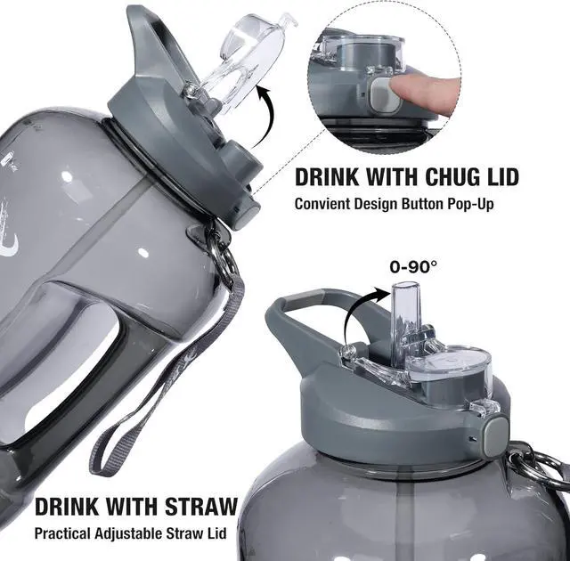Alt view image 2 of 5 - 1 Gallon Water Bottle with Straw & Chug lid, BPA Free Dishwasher Safe 128oz Large Water Bottle with Motivational Time Marker and Handle Leak-proof Big Water Jug for Camping Sports Workouts
