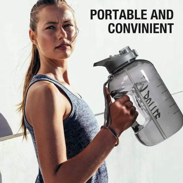 Alt view image 4 of 5 - 1 Gallon Water Bottle with Straw & Chug lid, BPA Free Dishwasher Safe 128oz Large Water Bottle with Motivational Time Marker and Handle Leak-proof Big Water Jug for Camping Sports Workouts