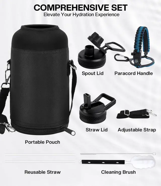 Alt view image 6 of 7 - Insulated Water Bottle 64 oz(COLD for 36 Hrs), Non-BPA & Leak Proof, Half Gallon Sports Stainless Steel Water Jug Large with Straw, Indigo Black