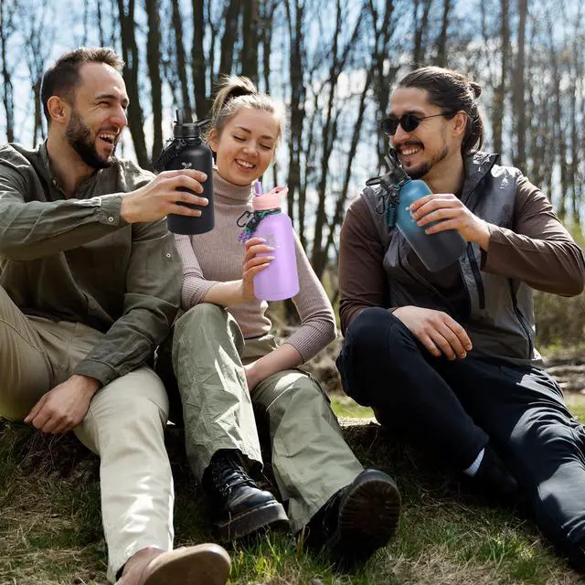 Alt view image 7 of 7 - Insulated Water Bottle 64 oz(COLD for 36 Hrs), Non-BPA & Leak Proof, Half Gallon Sports Stainless Steel Water Jug Large with Straw, Indigo Black