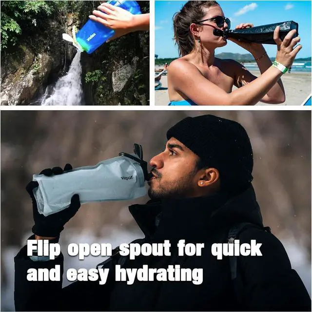 Alt view image 6 of 6 - Vapur Flexible Collapsible Wide Mouth Anti-Bottle with Detachable Carabiner, 23 Ounce, Night Blue, Pack of 2