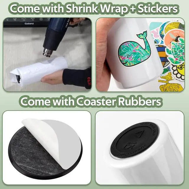 Alt view image 5 of 7 - 8 Pack 20oz Sublimation Tumbler Set Triple-Insulated Stainless Steel Sports Water Bottle with Straw Lid Blank Sublimation Cup with DIY Stickers, Shrink Wrap, Rubber Base, Heat Tape for Heat Transfer