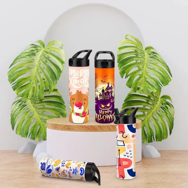 Alt view image 6 of 7 - 8 Pack 20oz Sublimation Tumbler Set Triple-Insulated Stainless Steel Sports Water Bottle with Straw Lid Blank Sublimation Cup with DIY Stickers, Shrink Wrap, Rubber Base, Heat Tape for Heat Transfer