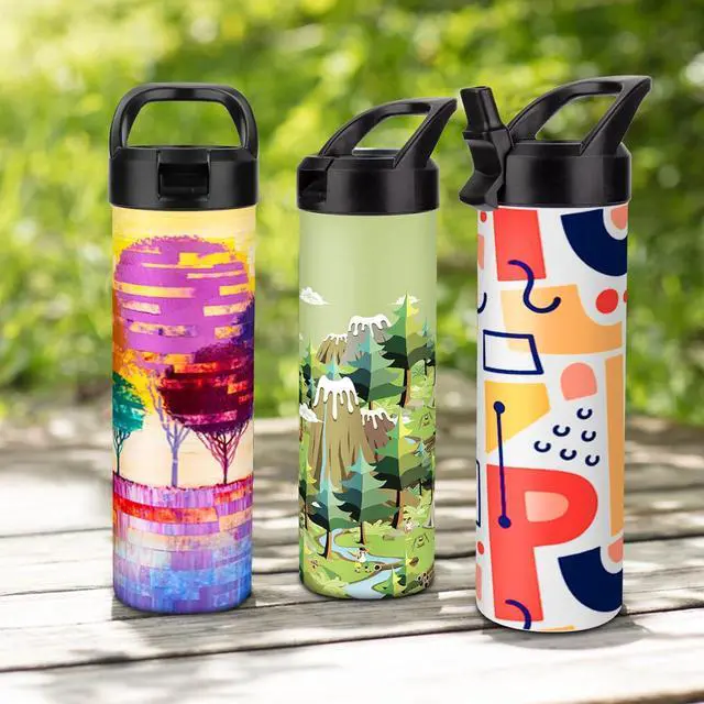 Alt view image 7 of 7 - 8 Pack 20oz Sublimation Tumbler Set Triple-Insulated Stainless Steel Sports Water Bottle with Straw Lid Blank Sublimation Cup with DIY Stickers, Shrink Wrap, Rubber Base, Heat Tape for Heat Transfer