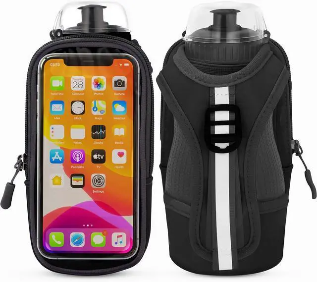 Main image of Handheld Running Water Bottle (17oz) | Water Bottle Phone Holder | Secure Seal & Non-Slip Rubber Grip | Phone Holder for Running | Handheld Water Bottle Running | Running Water Bottle Hand
