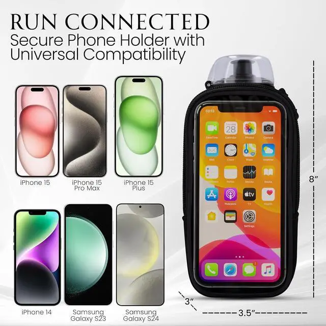 Alt view image 4 of 7 - Handheld Running Water Bottle (17oz) | Water Bottle Phone Holder | Secure Seal & Non-Slip Rubber Grip | Phone Holder for Running | Handheld Water Bottle Running | Running Water Bottle Hand