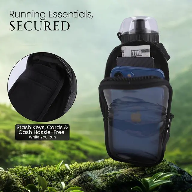 Alt view image 5 of 7 - Handheld Running Water Bottle (17oz) | Water Bottle Phone Holder | Secure Seal & Non-Slip Rubber Grip | Phone Holder for Running | Handheld Water Bottle Running | Running Water Bottle Hand