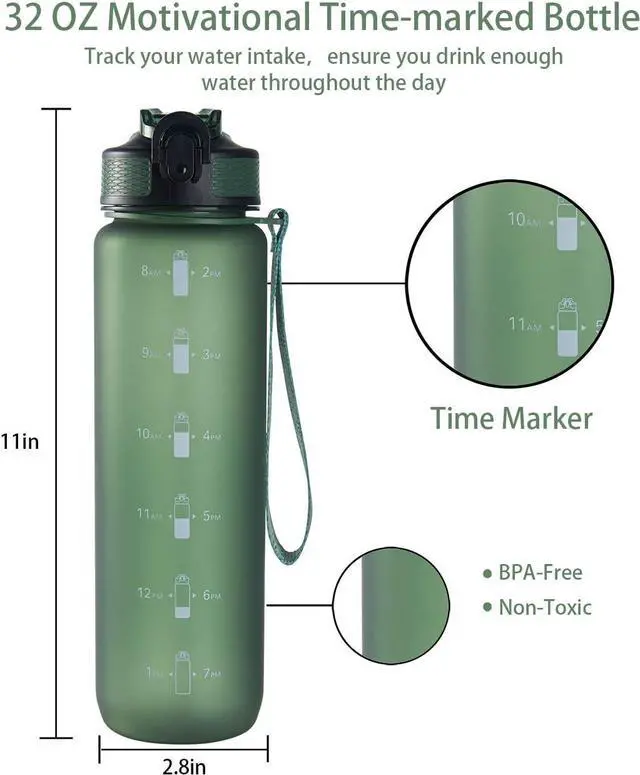 Alt view image 2 of 6 - EYQ 32 oz Water Bottle with Time Marker, Carry Strap, Leak-Proof Tritan BPA-Free, Ensure You Drink Enough Water for Fitness, Gym, Camping, Outdoor Sports