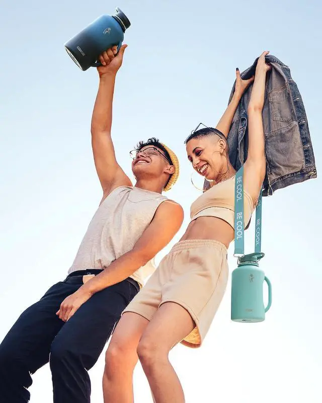 Alt view image 7 of 7 - Half Gallon Water Bottle Insulated, Coolflask 64 oz Insulated Stainless Steel Water Jug Metal Double-Walled Vacuum Large Flask With Strap Straw Leakproof, Keep Cold 48 Hrs Hot 24hrs, Green