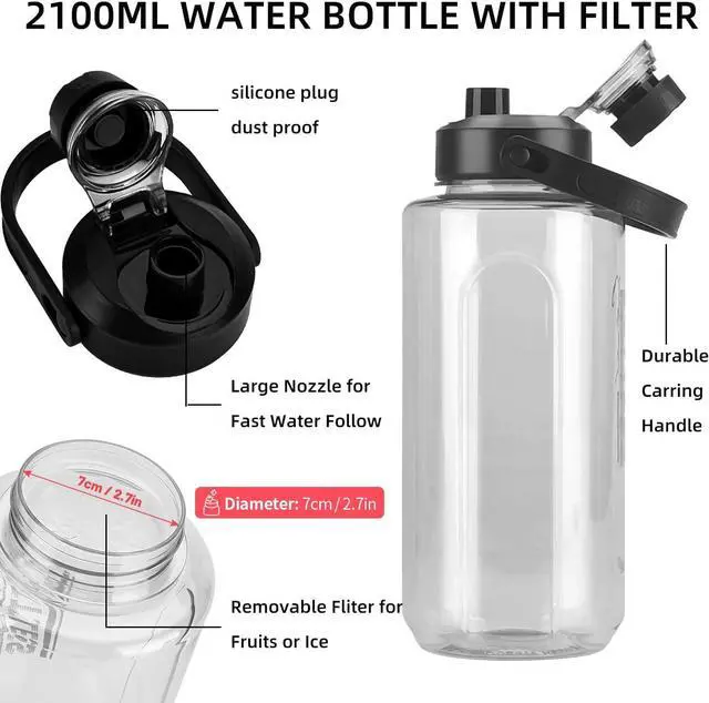Alt view image 2 of 7 - Half Gallon/64oz Water Bottle With Handle, Leak proof with removable strainer, BPA Free Fitness 2L Sports Water Jug, ensure You Drink Enough Water Daily for Gym and Outdoor Sports(Grey)