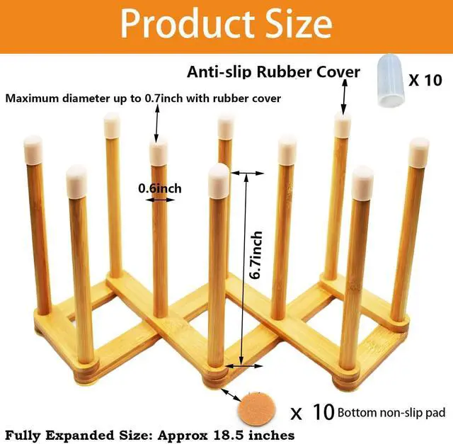 Alt view image 2 of 7 - Bamboo Retractable Bottle Drying Rack Cup Dish Drying Rack,Sports Water Bottle and Mug Drainer Stand, Plastic Bag Dryer Rack and Multifunctional Drying Rack for Kitchen Countertop
