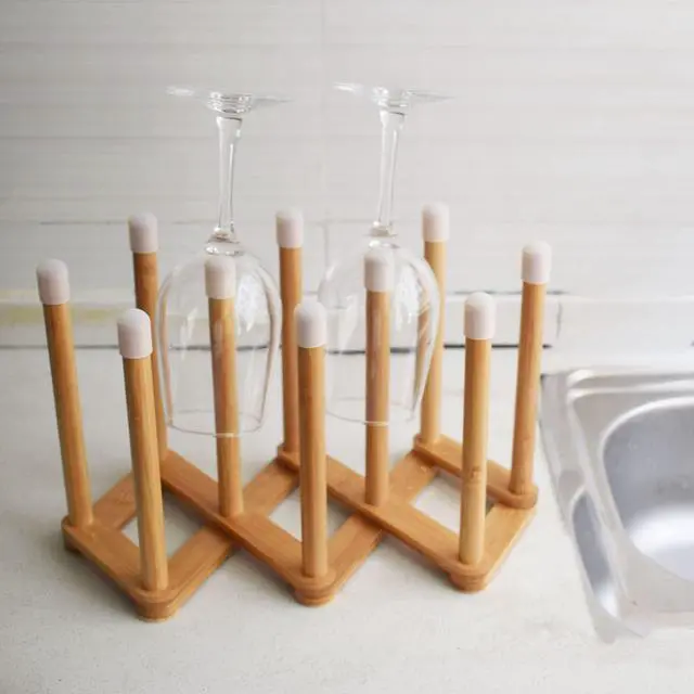 Alt view image 5 of 7 - Bamboo Retractable Bottle Drying Rack Cup Dish Drying Rack,Sports Water Bottle and Mug Drainer Stand, Plastic Bag Dryer Rack and Multifunctional Drying Rack for Kitchen Countertop