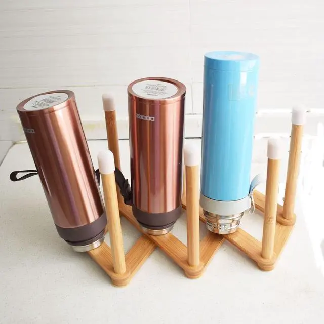 Alt view image 6 of 7 - Bamboo Retractable Bottle Drying Rack Cup Dish Drying Rack,Sports Water Bottle and Mug Drainer Stand, Plastic Bag Dryer Rack and Multifunctional Drying Rack for Kitchen Countertop